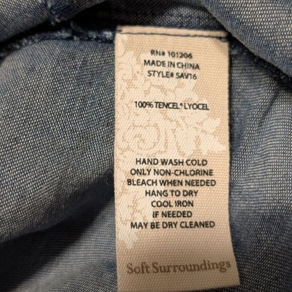 Soft Surroundings Women 2X Tencel Denim Button-Up Shirt Ruffle Collar Split Cuff - Picture 4 of 14